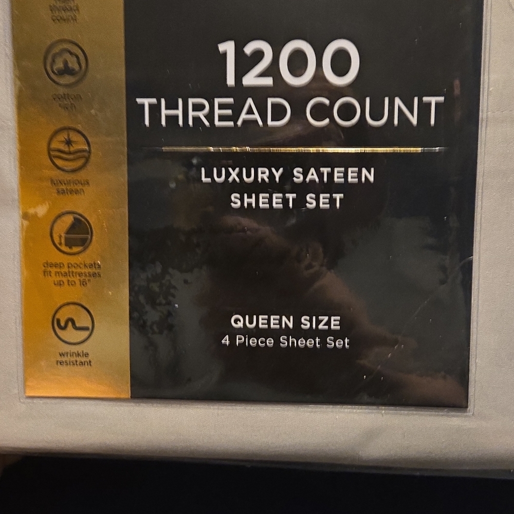 Luxury Sateen Sheet Set - 1200 Thread Count, Queen Size, Black Bedsure blanket